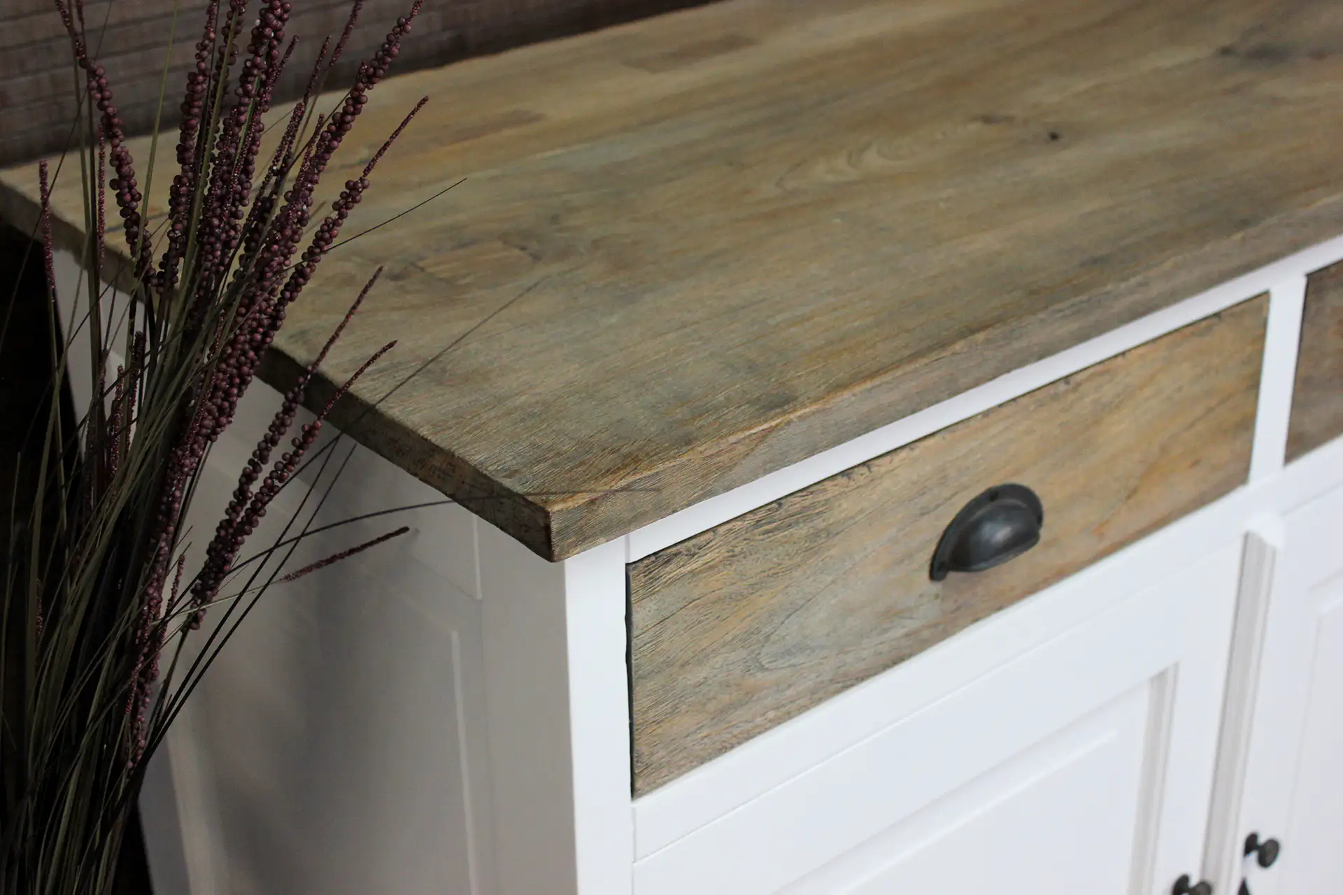 Asli D100-200L SW Teak | rustic white sideboard with teak - TEAK2 Rustic white sideboard with teak, hinged doors and drawers. White sideboard with a rustic look & traditional features - TEAK2.