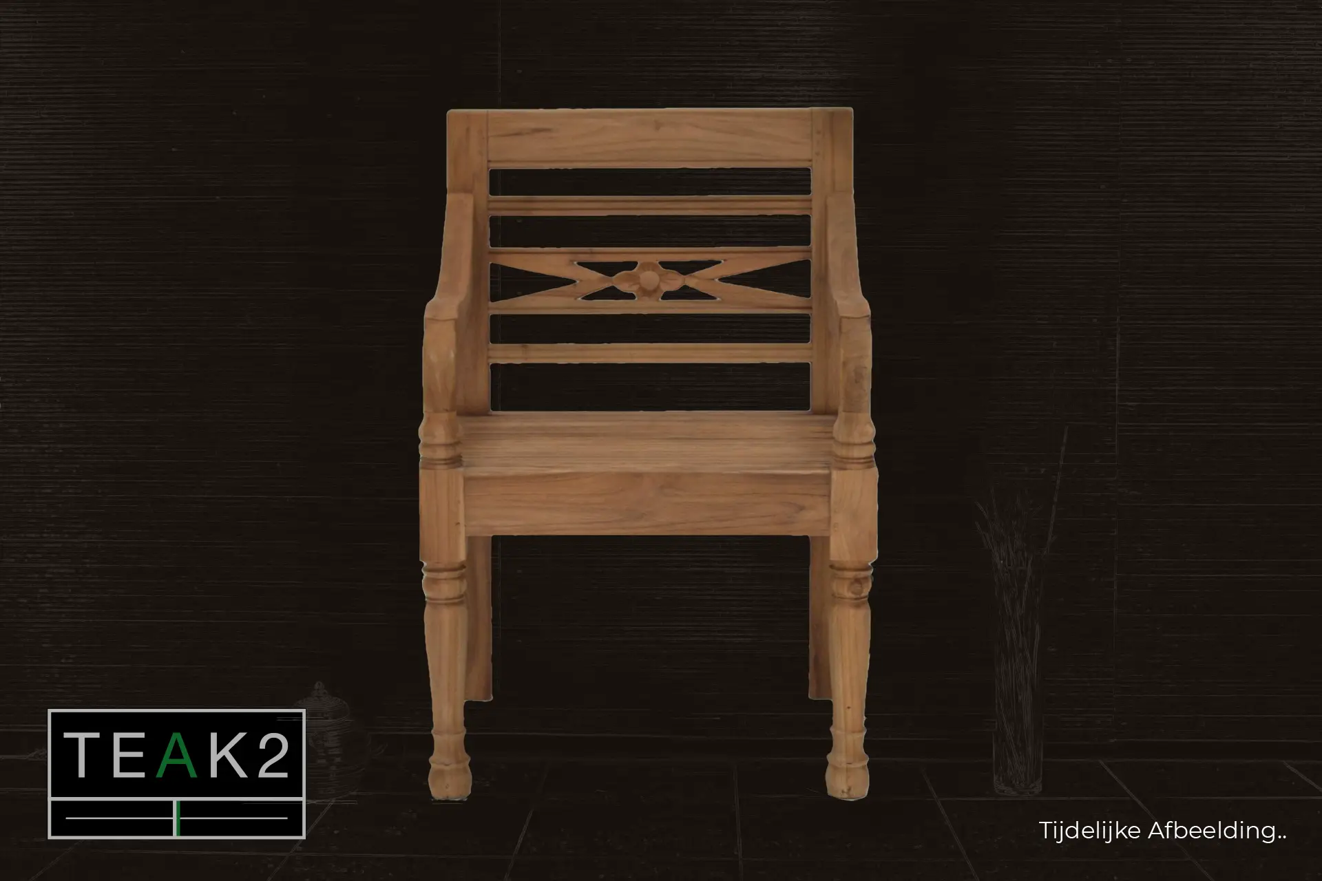 Bangku O60 | Luxus-Gartenstuhl aus Teakholz – Bahnhofsstuhl aus Teakholz Luxuriöser Gartenstuhl aus Teakholz mit Armlehnen und Blumenmotiv. Bahnhofsstuhl Teakholz in hoher Qualität Indonesien. Holzgartenstühle – TEAK2.