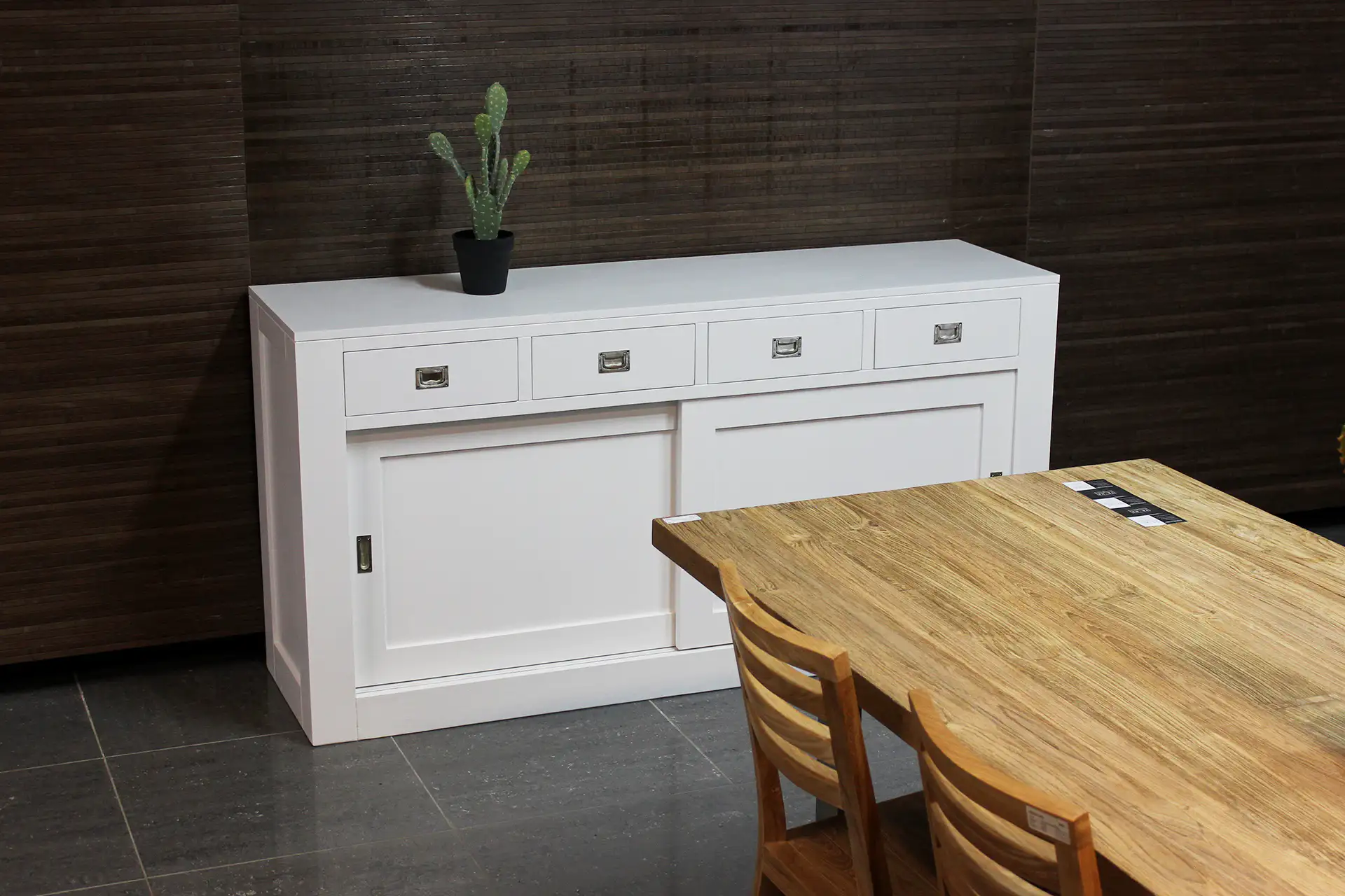 Corak D120-300L SW | white contemporary sideboard in traffic white RAL 9016. Designer sideboard, matching series of buffet cabinets. Contemporary sideboards at TEAK2 furniture store.