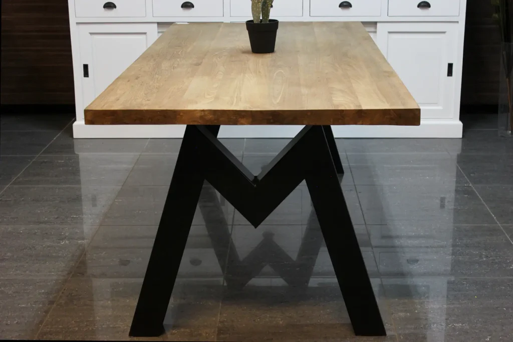 Teak Besi T180-300 | teak design dining table with metal legs, various models: M-leg, U-leg, X-leg, and more! Design dining table or kitchen table - TEAK2.