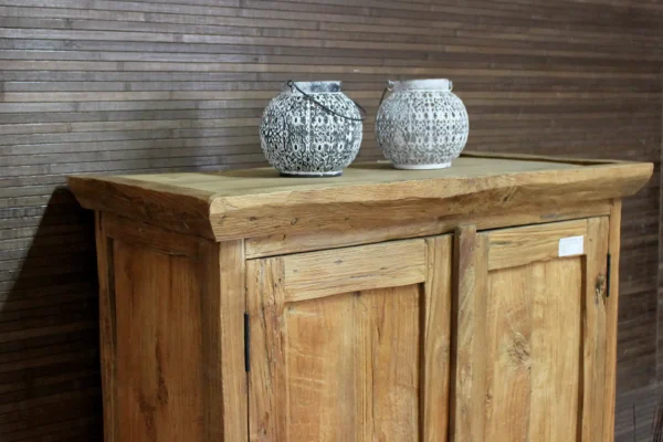 Teak cabinet from Indonesia with hinged doors and drawers behind the doors. Small and unique teak wall cabinet - furniture store TEAK2.