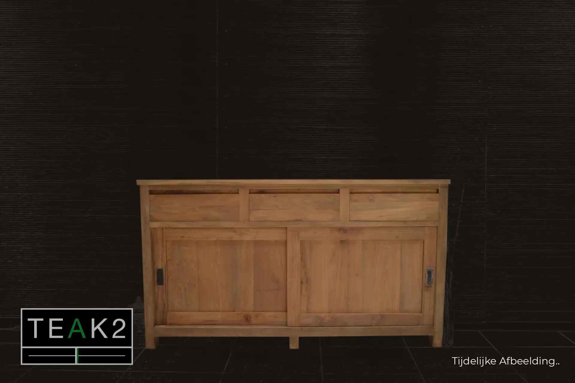 Teak Baru D100-300 | buffet design en teck avec portes coulissantes Buffet design en teck avec portes coulissantes et tiroirs dans un style minimaliste. Buffet design en teck massif chez le magasin de meubles TEAK2.