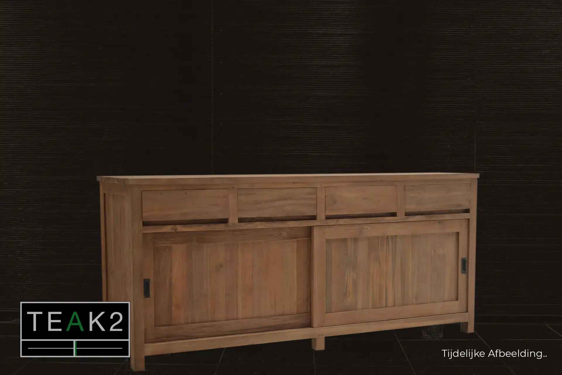Teak Baru D100-300 | buffet design en teck avec portes coulissantes Buffet design en teck avec portes coulissantes et tiroirs dans un style minimaliste. Buffet design en teck massif chez le magasin de meubles TEAK2.