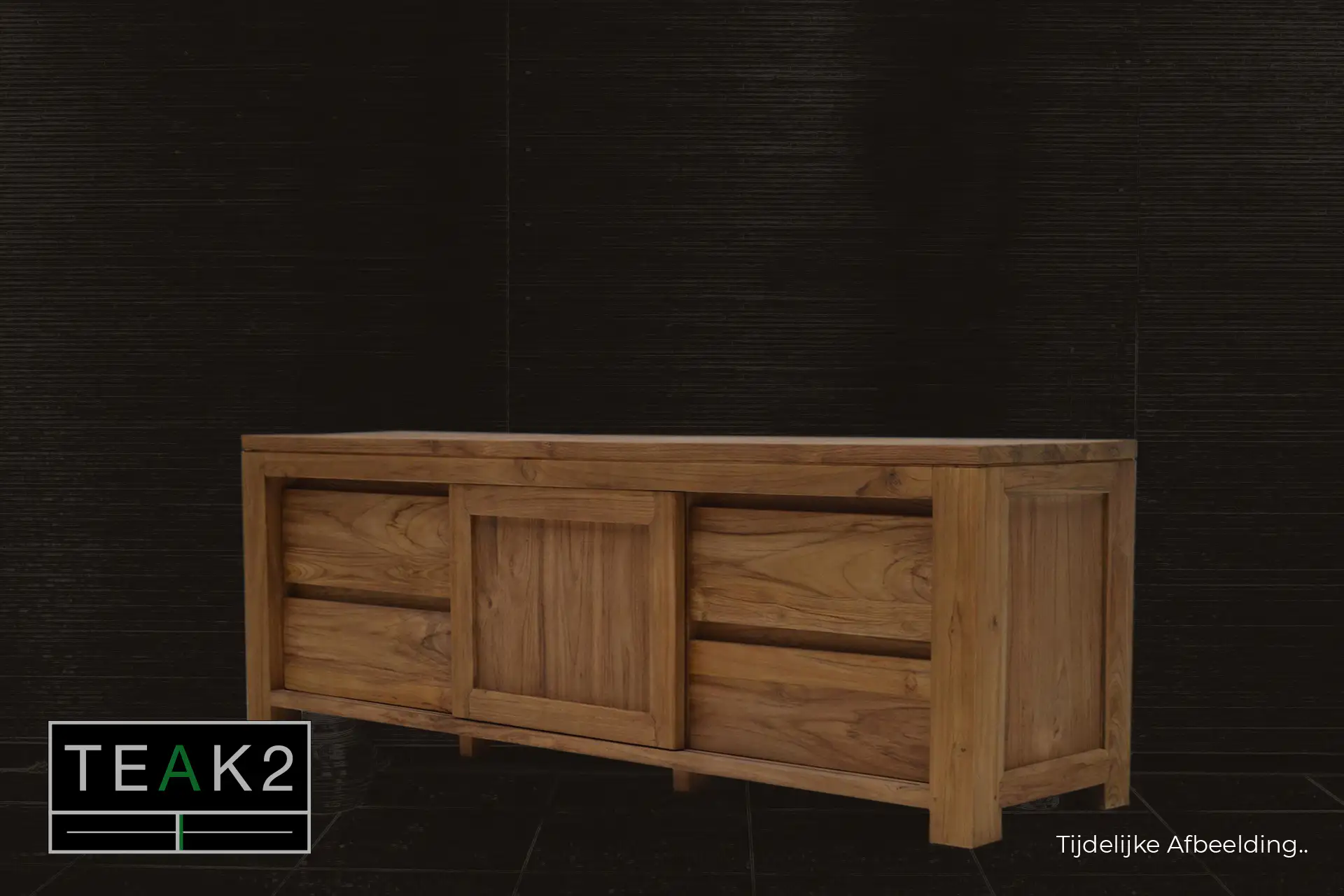 Teak Baru TV140-200HS Old | design teakhouten Tv dressoir Design teakhouten Tv dressoir met lades en schuifdeur voor het open middenvak. Moderne Tv-meubelen bij meubelwinkel TEAK2.
