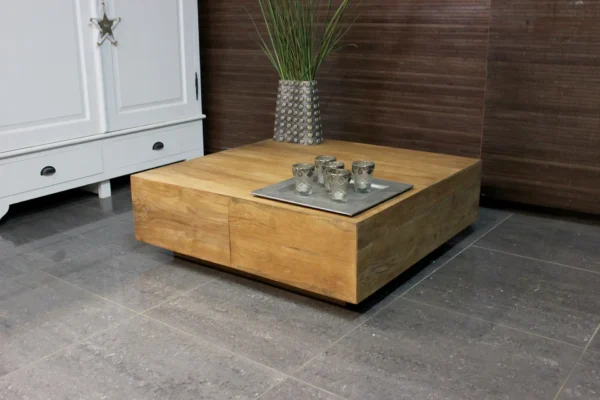 Minimalistischer Couchtisch aus Holz, glattes Teakholz aus Indonesien. Hochwertiges Teakholz, minimalistischer Couchtisch aus Teakholz – Möbelgeschäft TEAK2.