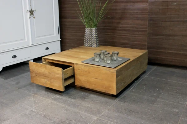 Minimalistischer Couchtisch aus Holz, glattes Teakholz aus Indonesien. Hochwertiges Teakholz, minimalistischer Couchtisch aus Teakholz – Möbelgeschäft TEAK2.