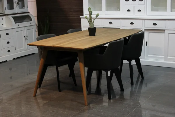 Teak retro eettafel Scandinavisch design. Teakhouten eettafel of eetkamertafel met apart retro onderstel, Scandinavische stijl - TEAK2.