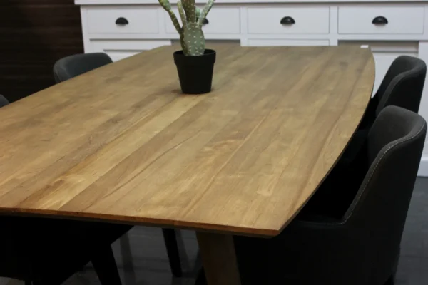 Teak retro eettafel Scandinavisch design. Teakhouten eettafel of eetkamertafel met apart retro onderstel, Scandinavische stijl - TEAK2.