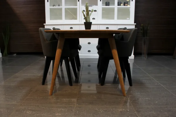 Teak retro eettafel Scandinavisch design. Teakhouten eettafel of eetkamertafel met apart retro onderstel, Scandinavische stijl - TEAK2.