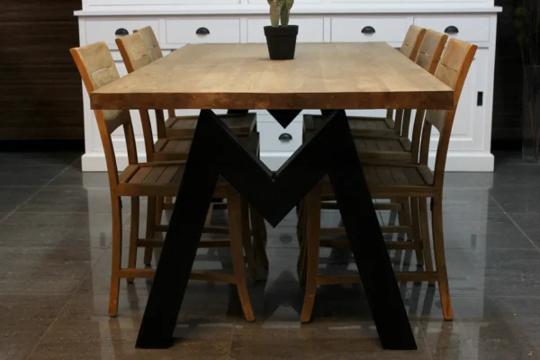 Esstisch im Teak-Design mit Metallbeinen, verschiedene Modelle: M-Beine, U-Beine, X-Beine und mehr! Design-Esszimmer- oder Küchentisch – TEAK2.