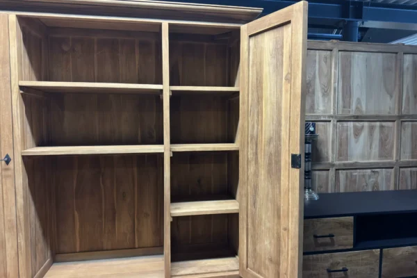 Rustic large desk with sturdy teak top cabinet. Large teak desk with lots of storage space.