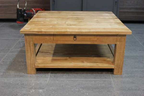 Moderne salontafel teak met onderblad. Teakhouten salontafels in puur, glad onbehandeld teakhout. Kwaliteit Indonesië - TEAK2.