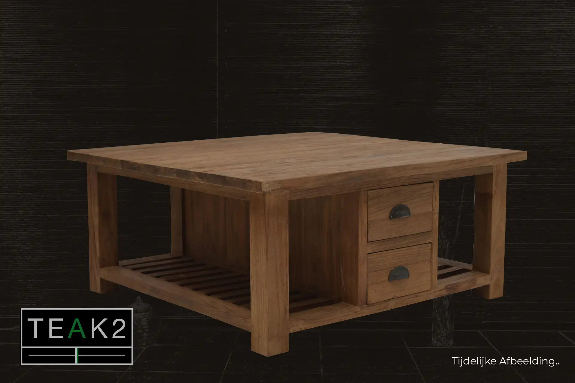 Teak Kotak S120-160(I) Old | rectangular coffee table with drawers Rectangular coffee table with drawers in the middle or diagonally. Brushed old teak coffee table or side table at TEAK2.