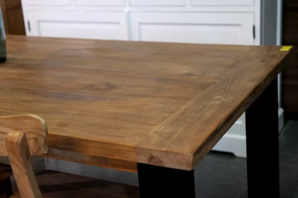 Rustic table in old teak with metal legs and header. 3cm teak top, metal leg - TEAK2.