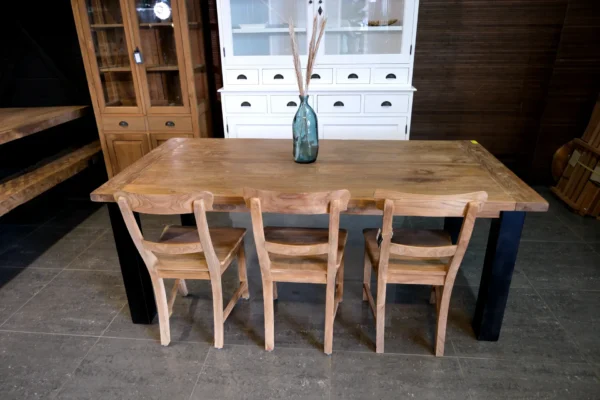 Rustic table in old teak with metal legs and header. 3cm teak top, metal leg - TEAK2.