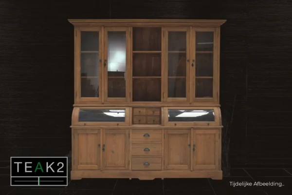 Teakhouten buffetkast met bolle klep in massief geborsteld oud teakhout. Luxe grutterskast met bolle kleppen - meubelwinkel TEAK2.
