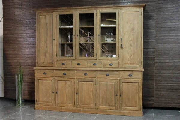 Exclusieve grote teak apothekerskast met veel lades en draaideuren. Ruime winkelkast teakhout, landelijk & authentiek - TEAK2.