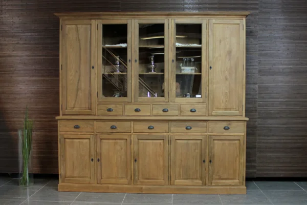 Exclusieve grote teak apothekerskast met veel lades en draaideuren. Ruime winkelkast teakhout, landelijk & authentiek - TEAK2.