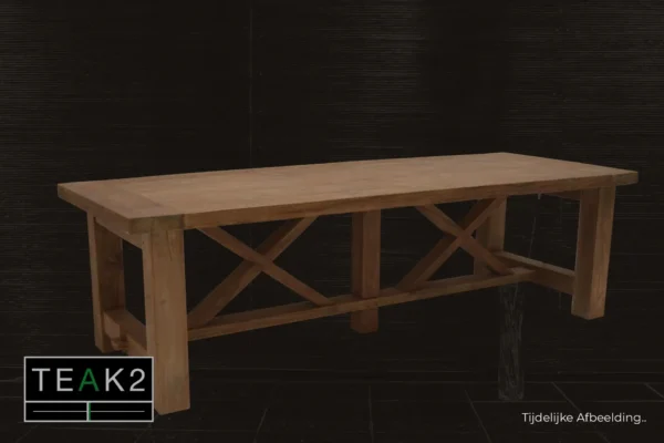 Exclusive dining table in sturdy teak. Teak dining table in sturdy old teak, thick legs in H-profile & X-beam - TEAK2.