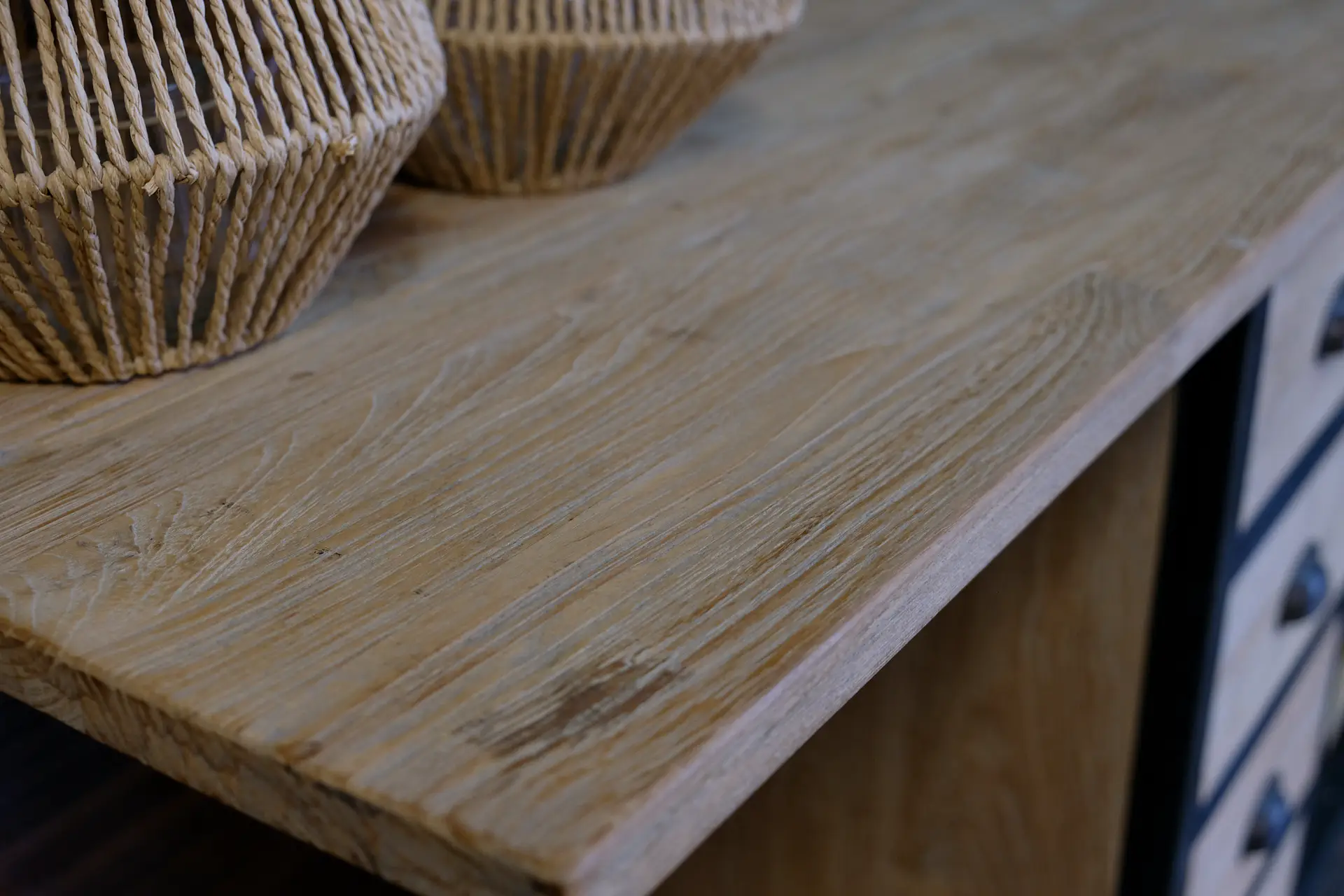 Teak Rumah D140GIML Old | industrial light wooden wall table Industrial light wooden wall table teak and metal, side table with drawer unit in the middle and shelf - TEAK2.