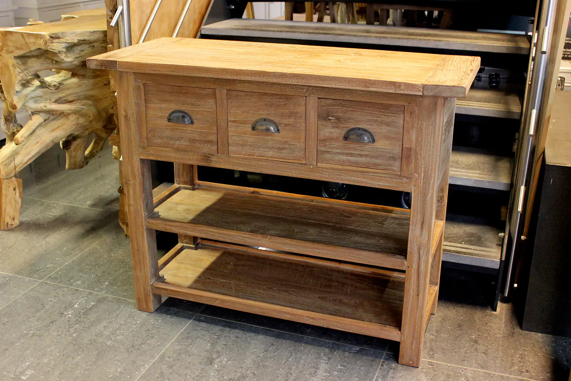 Teak Rusuk D100-220L Old | console en bois rustique vieux teck Console rustique en bois de teck ancien. Qualité et savoir-faire indonésien. Consoles ou tables murales en teck chez TEAK2.