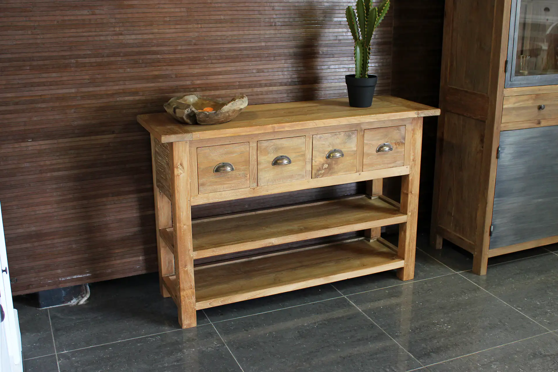 Teak Rusuk D100-220L Old | console en bois rustique vieux teck Console rustique en bois de teck ancien. Qualité et savoir-faire indonésien. Consoles ou tables murales en teck chez TEAK2.