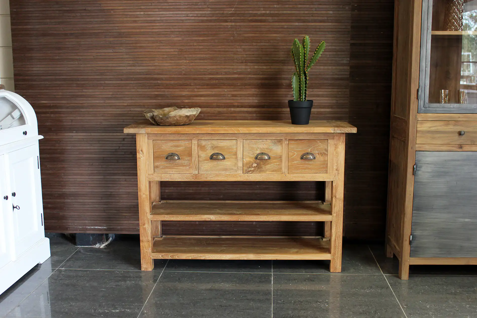 Teak Rusuk D100-220L Old | console en bois rustique vieux teck Console rustique en bois de teck ancien. Qualité et savoir-faire indonésien. Consoles ou tables murales en teck chez TEAK2.
