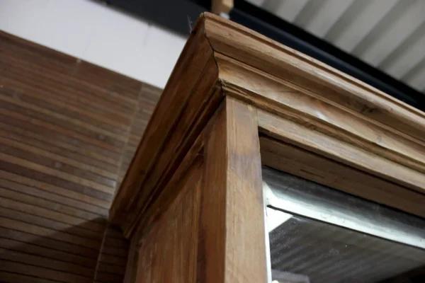 Industriële teak vitrinekast oud teakhout + ijzeren schuifdeuren. Modern landelijke uitstraling, aparte buffetkast - TEAK2.