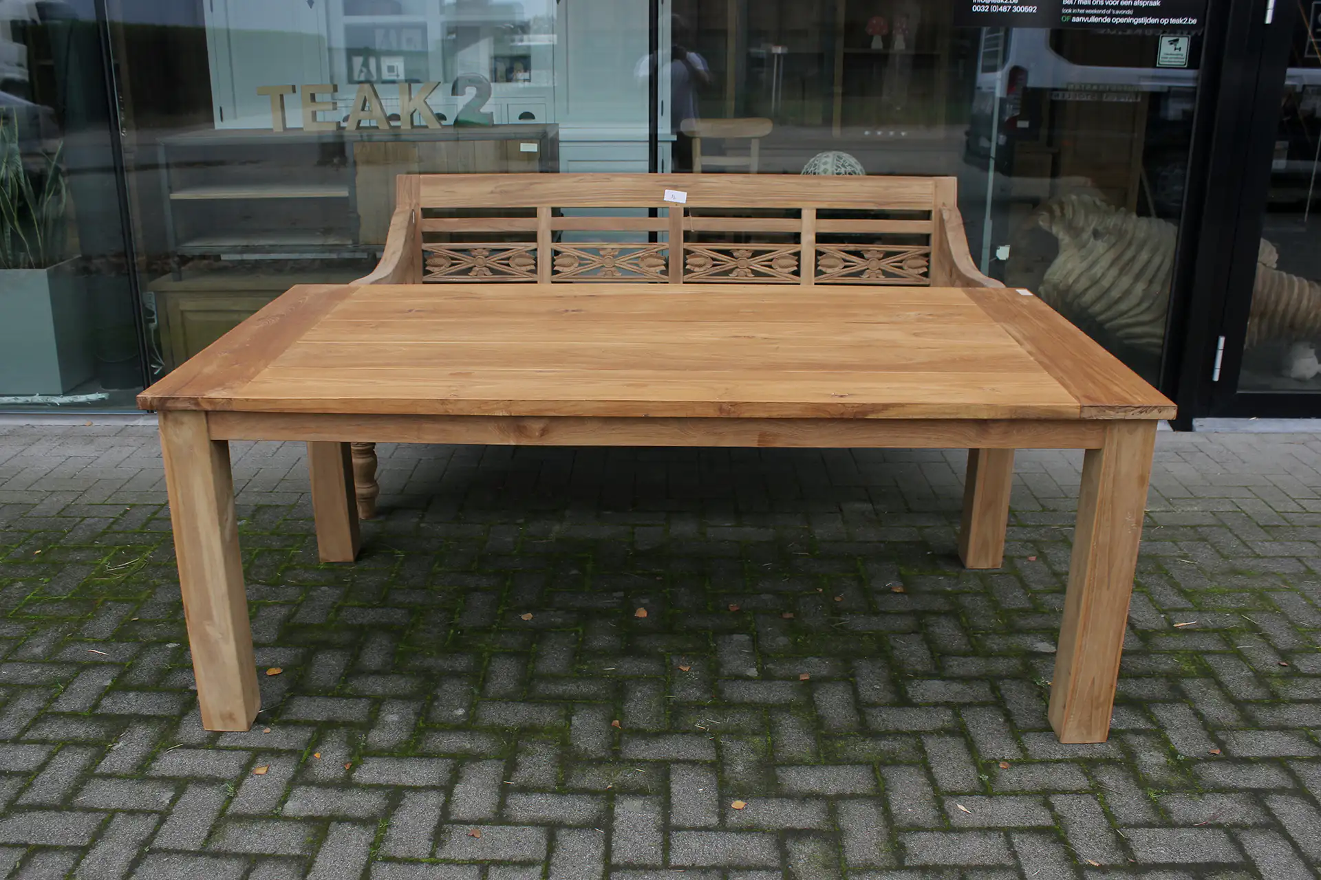 Teak Taman O140-300K | schöner, glatter Gartentisch aus Teak - TEAK2 Schöner Gartentisch aus glattem, unbehandeltem Teakholz, hochwertige Gartentische aus Indonesien – TEAK2