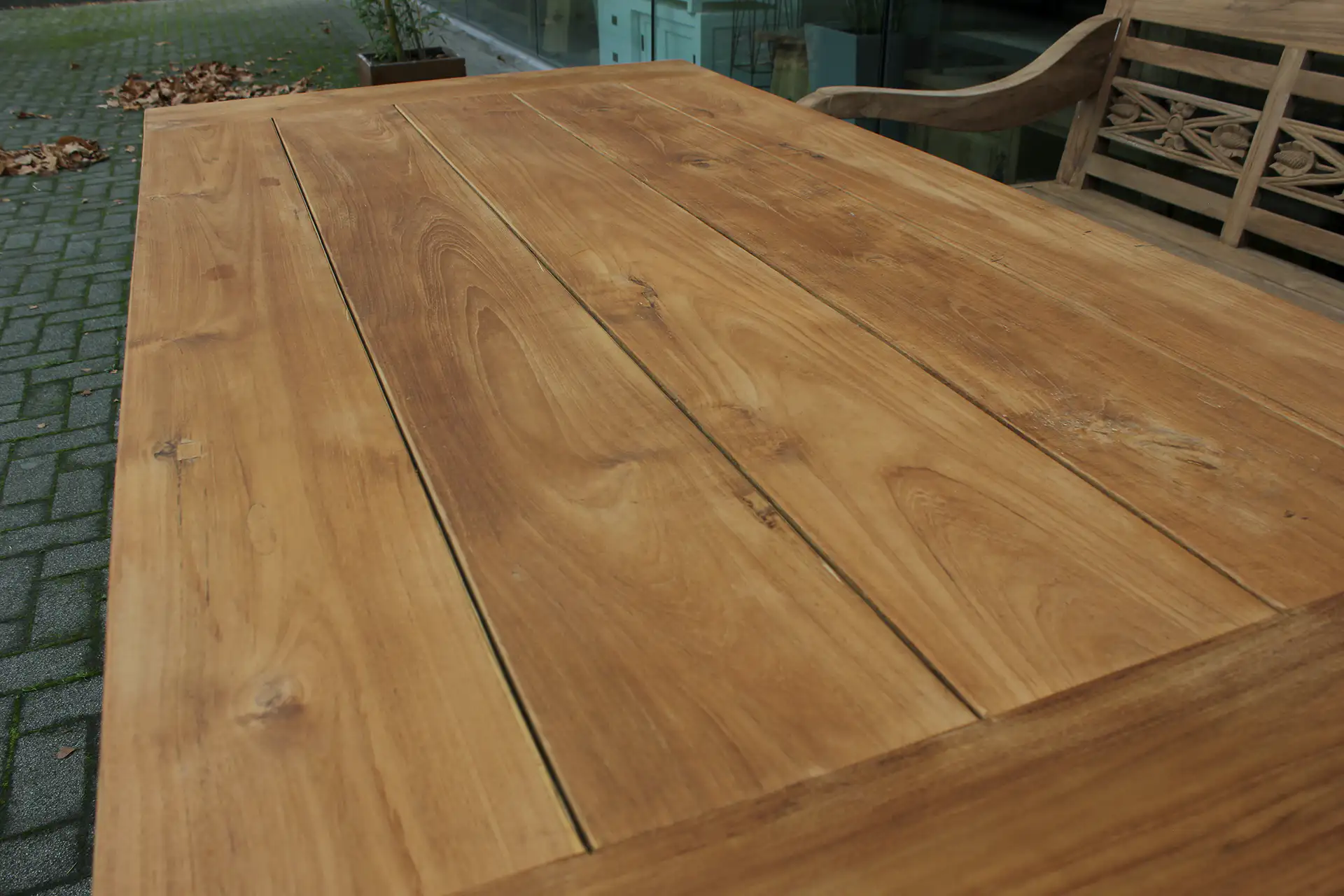 Teak Taman O140-300K | schöner, glatter Gartentisch aus Teak - TEAK2 Schöner Gartentisch aus glattem, unbehandeltem Teakholz, hochwertige Gartentische aus Indonesien – TEAK2