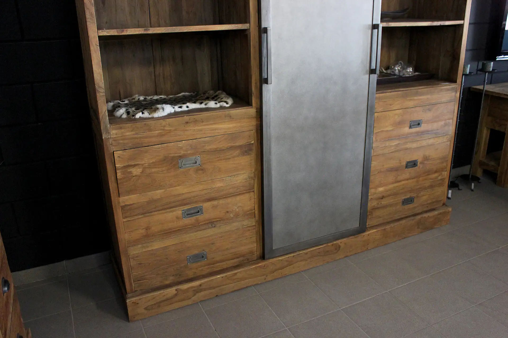 Teak Tangga 220ML Old | industrial buffet cabinet teak, iron door Industrial teak buffet cabinet with iron sliding door. Teak buffet cabinet with an industrial look - TEAK2.