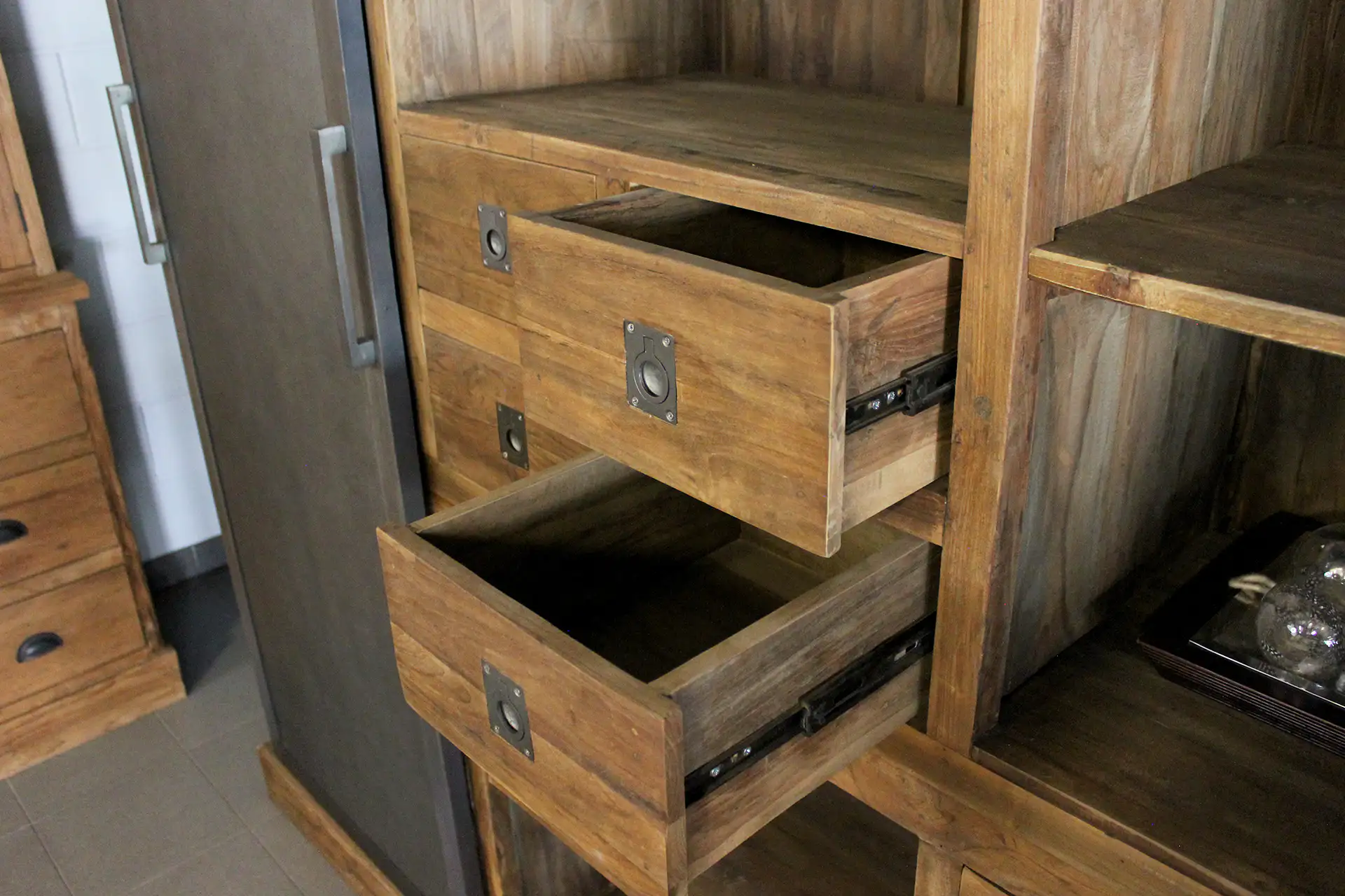 Teak Tangga 220ML Old | industrial buffet cabinet teak, iron door Industrial teak buffet cabinet with iron sliding door. Teak buffet cabinet with an industrial look - TEAK2.