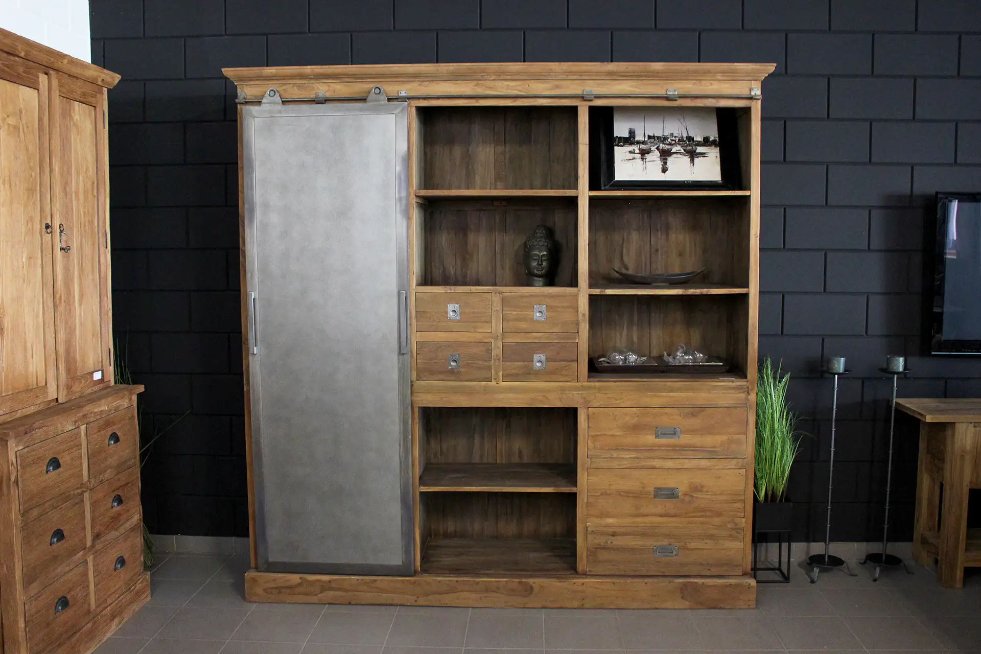 Teak Tangga 220ML Old | industrial buffet cabinet teak, iron door Industrial teak buffet cabinet with iron sliding door. Teak buffet cabinet with an industrial look - TEAK2.